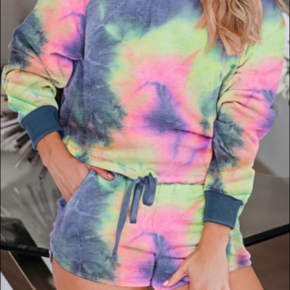 Tie-Dye Cozy Shorts Set - Neon Multicolor